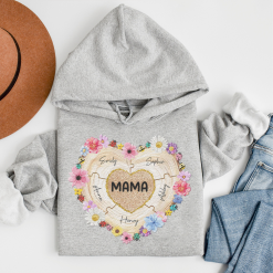 Grandma Heart Pieces Flower  Gift For Grandma Personalized Embroidered Hoodie Perfect Gift Idea Funny Custom Gift - TN - 4146027