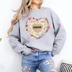 Grandma Heart Pieces Flower  Gift For Grandma Personalized Embroidered Sweatshirt Perfect Gift Idea Funny Custom Gift - TN - 4146027