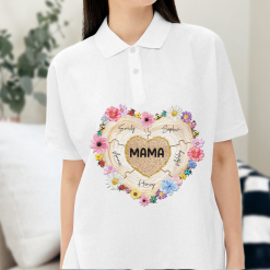 Grandma Heart Pieces Flower  Gift For Grandma Personalized Embroidered Polo Perfect Gift Idea Funny Custom Gift - TN - 4146027