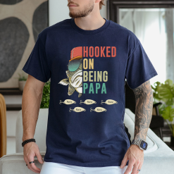 Hooked On Being Grandpa Papa Fishing Gift for Dad, Father Birthday Gift - Personalized Embroidered T-Shirt Perfect Gift Idea Funny Custom Gift - TN - 3423107