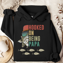 Hooked On Being Grandpa Papa Fishing Gift for Dad, Father Birthday Gift - Personalized Embroidered Hoodie Perfect Gift Idea Funny Custom Gift - TN - 3423107